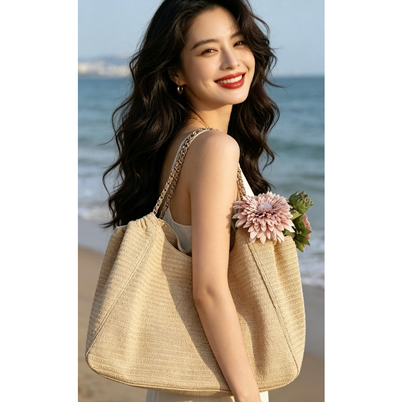 Women'S Bags - Chain Raffia 2026 Summer Beach Straw