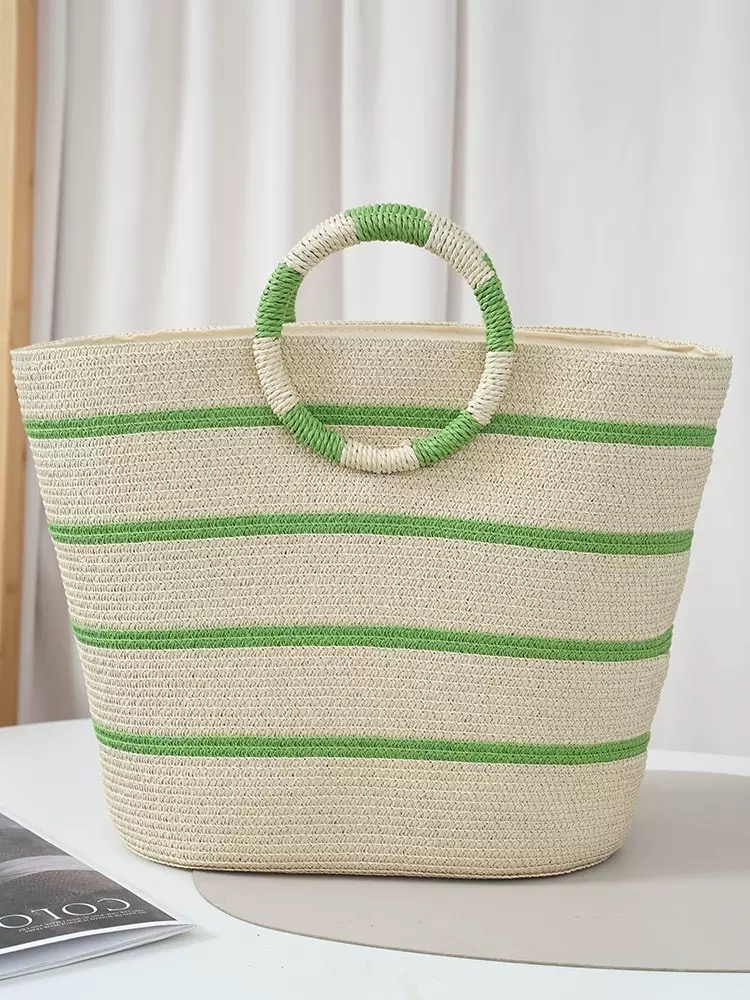 Women'S Bags Holiday - striped Tote grass woven bag seaside