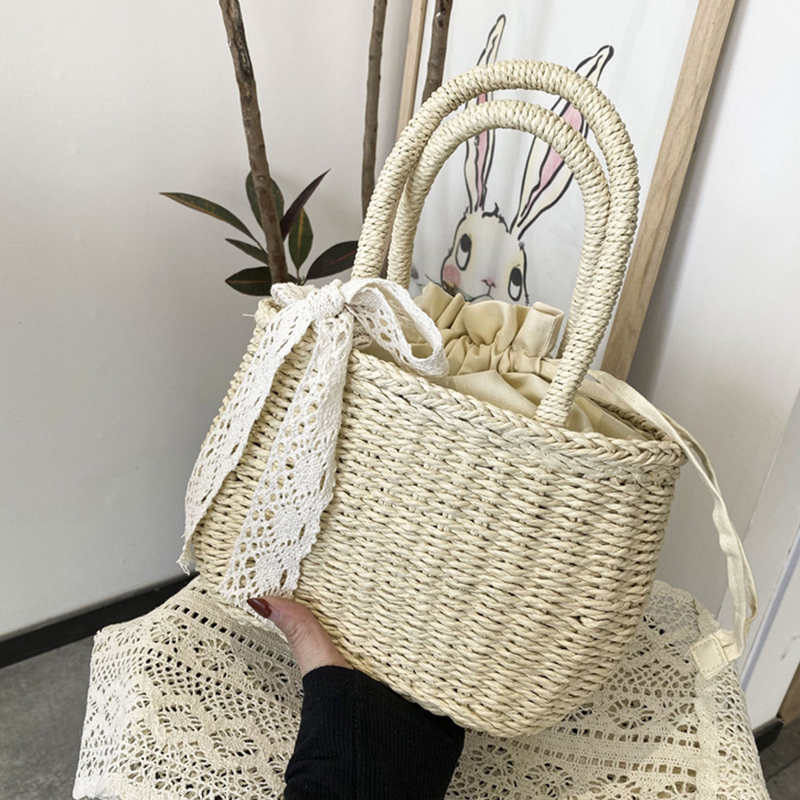 Women Straw Woven Drawstring H - Women'S Bags Holiday ulasan dan harga