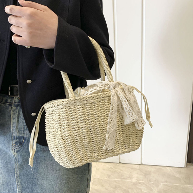 Women Straw Woven Drawstring H - Women'S Bags Holiday ulasan dan harga
