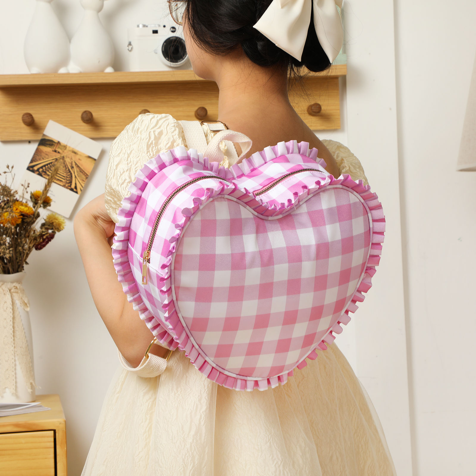 Ruffle Heart Shape Backpack Fa - Women Bags Offers ulasan dan harga