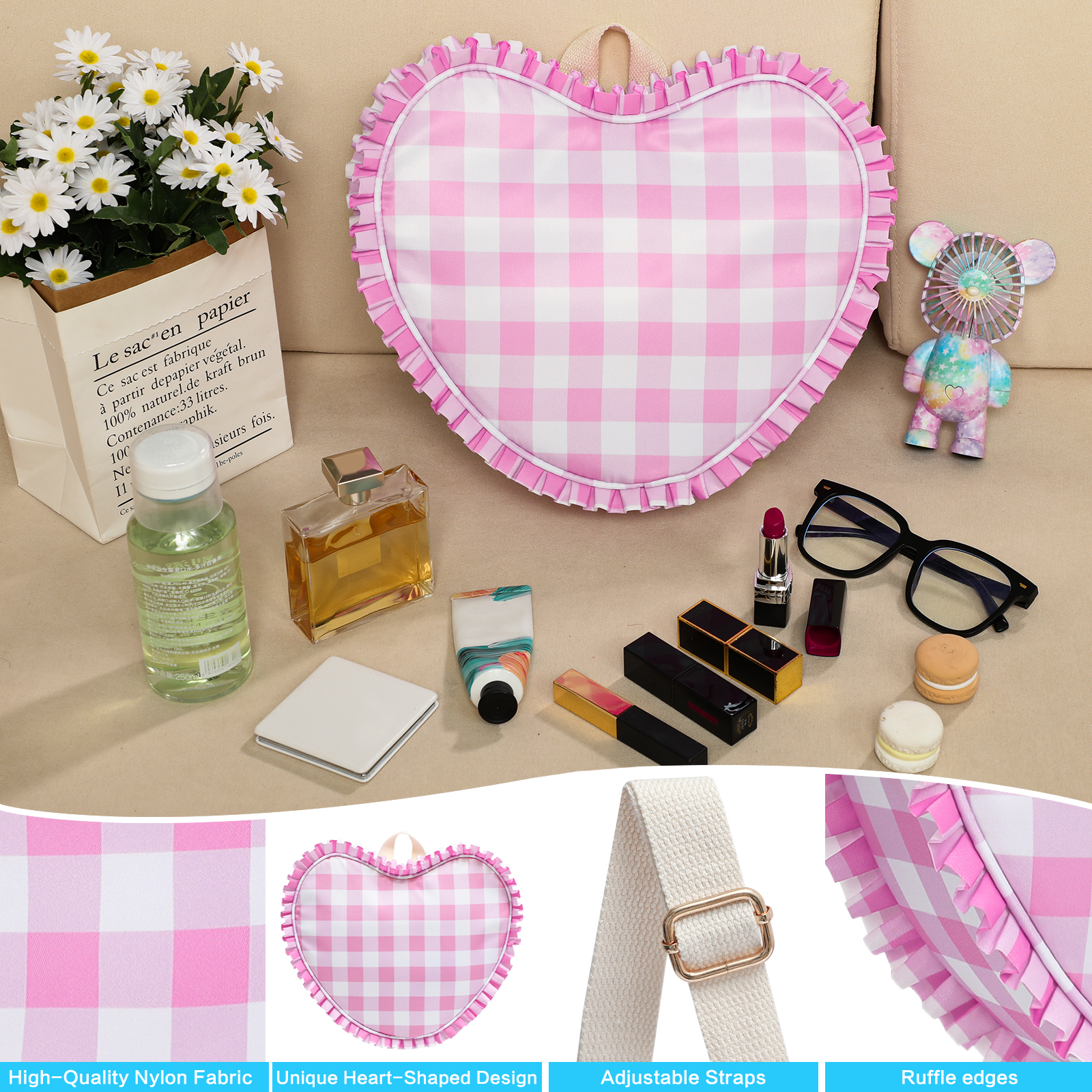 Ruffle Heart Shape Backpack Fa - Women Bags Offers ulasan dan harga